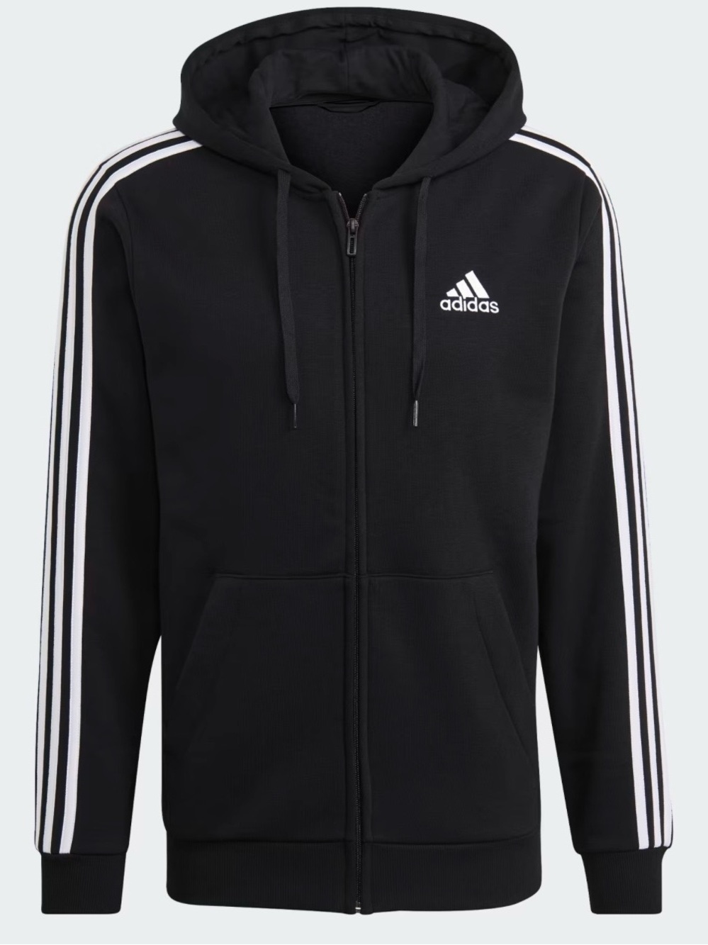Adidas Black 3-Stripe Full Zip Hoodie Jacket Large Athletic Track Unisex EUC